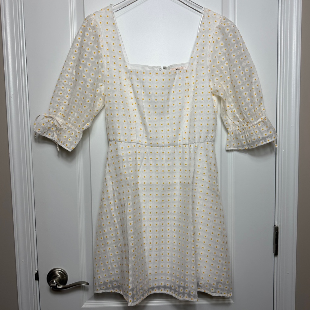 Miami White and Yellow Polka Dot Puff Sleeve Dress Size M NWOT